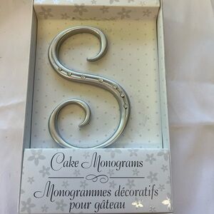 Silver With Rhinestones Cake Monogram Topper